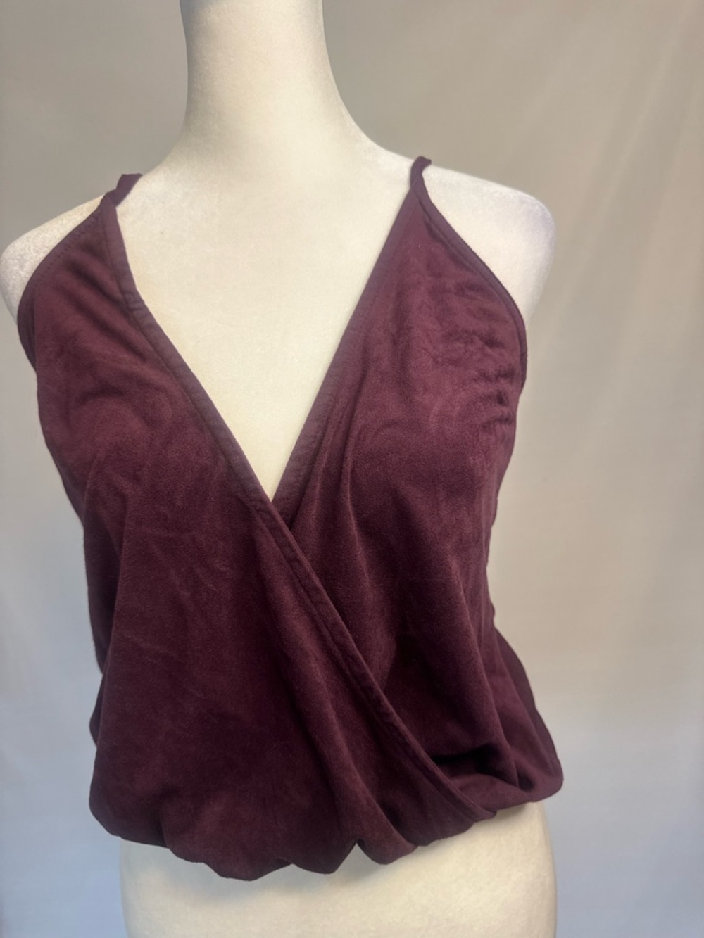 Charlotte Russe size-SM maroon  halter suede feel, cross in front skinny strap